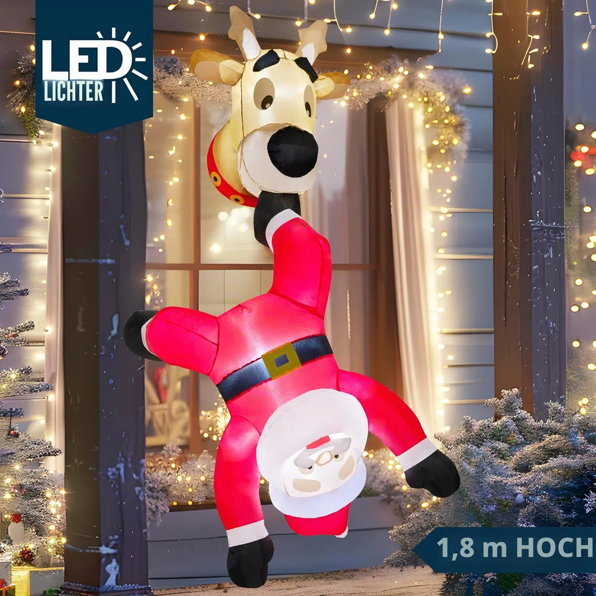 JOIEDOMI Aufblasbarer Weihnachtsmann mit Rentier, 1,8 m hoch, aufblasbar mit eingebauter LED für Fensterdekoration, Weihnachtsfeier, Outdoor, Innenhof, Garten, Dekoration