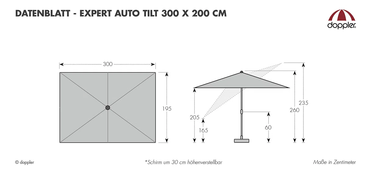 Doppler EXPERT Auto Tilt – Rechteckiger Sonnenschirm für Balkon oder Terrasse – Knickbar – ca. 300x200 cm