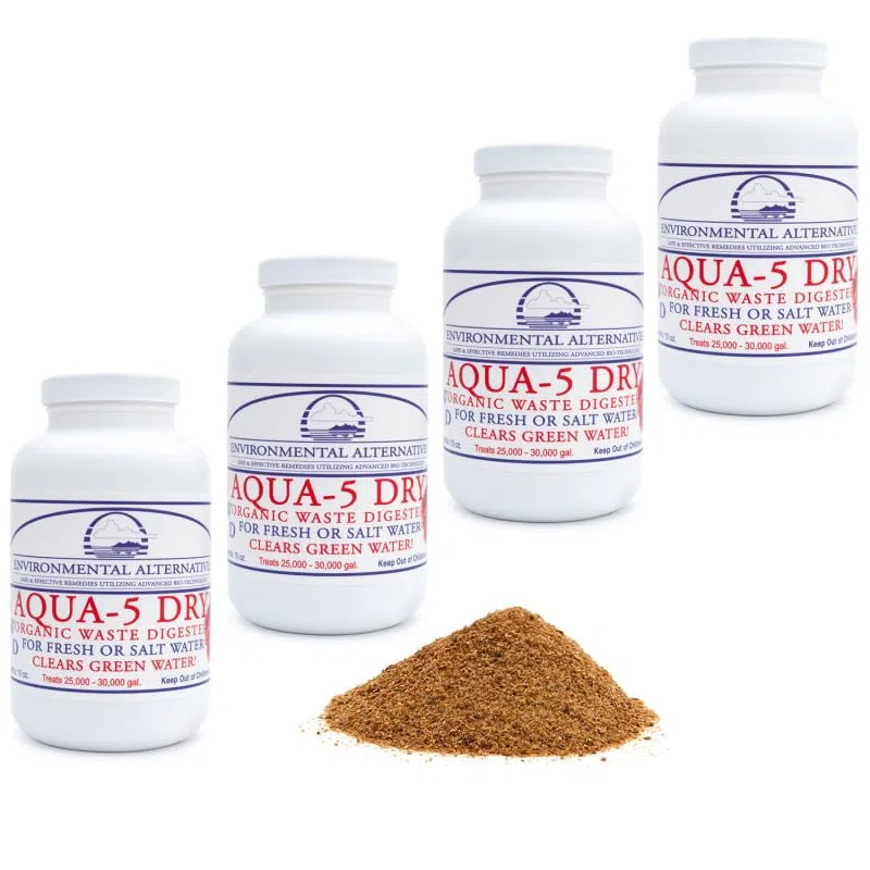 Aqua-5 Dry 4er Spar-Set Maxi-Dosen á 280 g | Hochkonzentrierte Teichbakterien Filterbaktieren f. Koiteich, Gartenteich, Schwimmteich, Aquarium - Für klares Wasser & zur biologischen Filterung
