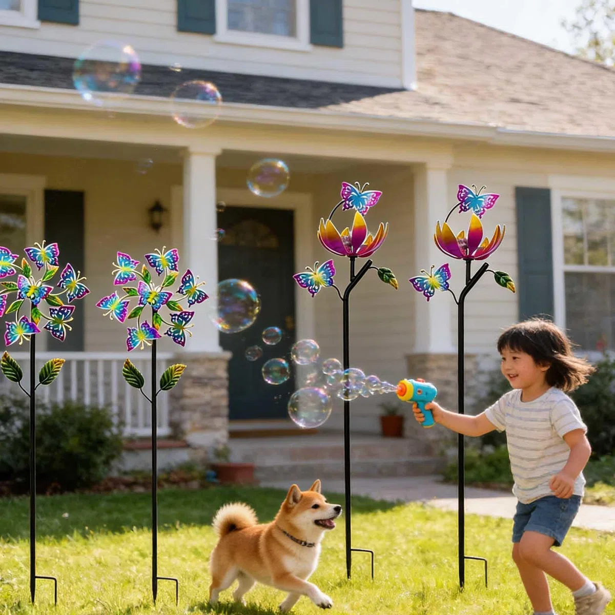 Edelstahl-Windspiel – 116,8 cm Garten-Windmühlen (2 Packungen) – perfekte Outdoor-Dekoration und einzigartiges Geschenk für Familie und Freunde – langlebiges, auffälliges Design