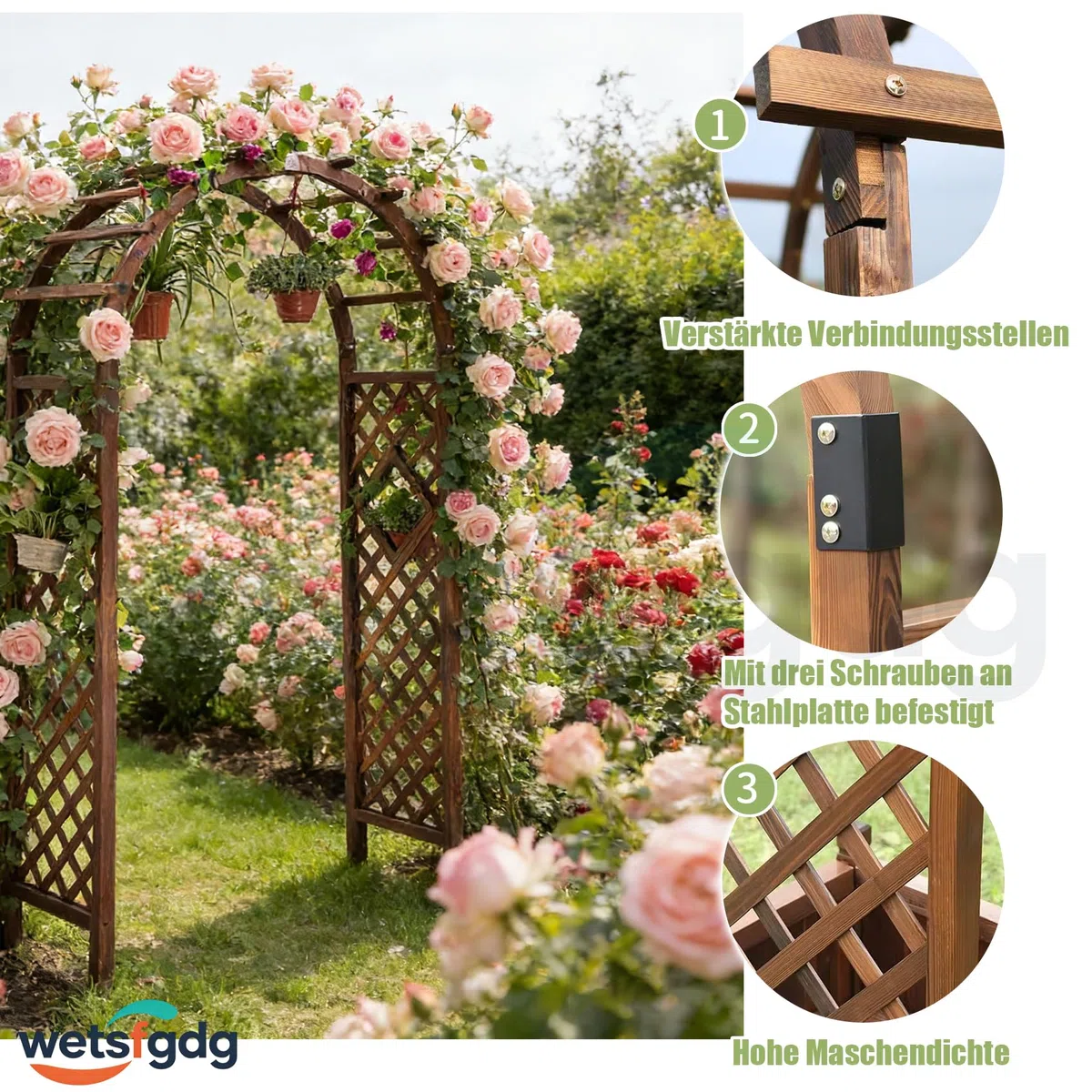 Rosenbogen Schmal mit Tür,Gartenbogen,freistehende Rankhilfe mit Rundbogen,wetterfest,für romantische Gartengestaltung,Hochzeit und als Eyecatcher auf der Terrasse(160x50x235cm)