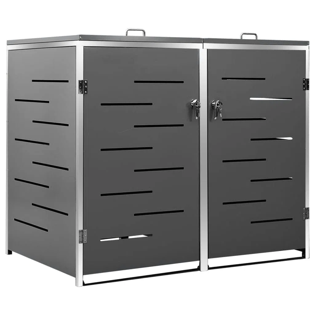 KOIECETA Mülltonnenbox für 2 Tonnen Abschließbar Rostfrei Müllbox Mülltonnenverkleidung Mülltonne Müllcontainer Gartenbox 138x77,5x115,5cm Edelstahl Anthrazit