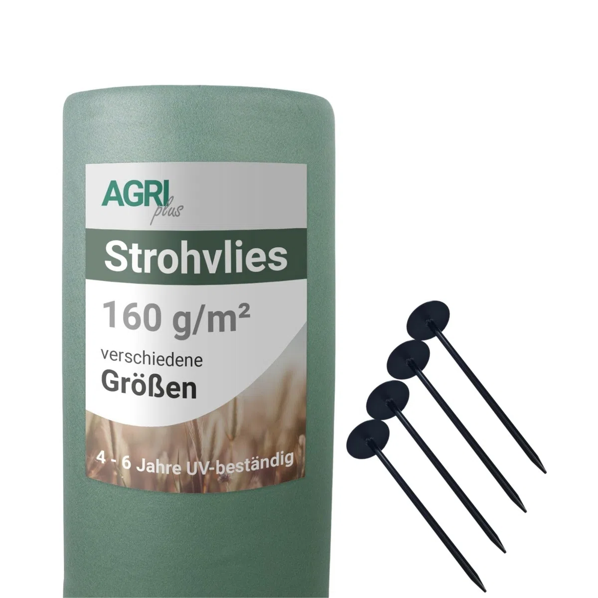 AGRI plus Strohvlies 12,20 x 25 m - mit 36 Kunststoffnägeln I 160 g/m² Schutzvlies aus Polypropylen I Reißfestes Heuvlies für langfristigen Schutz I Abdeckvlies wetterfest & UV-beständig
