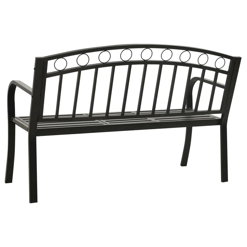 Gartenbank mit Tisch Schwarz aus pulverbeschichtetem Stahl 120 cm stabil für Terrasse Balkon Gartenweg als Sitzbank und Ruheplatz im Outdoor Bereich