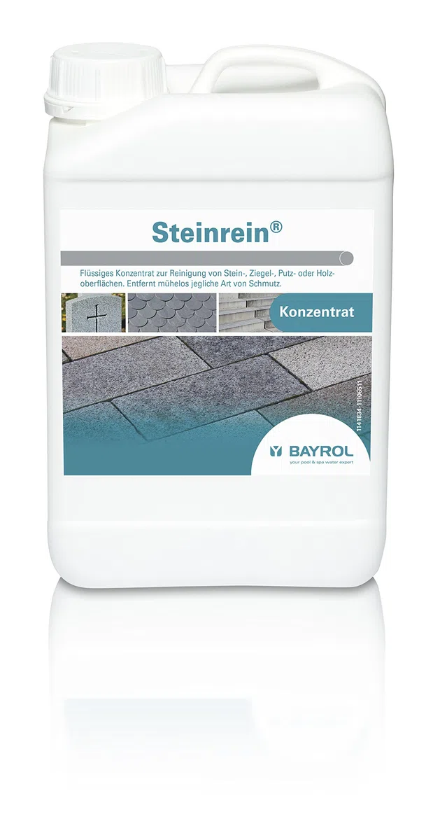 Bayrol Steinrein Spezialreiniger für Stein- Ziegel- Putz- und Holzoberflächen rund um den Pool & im Garten (Algen, Moos, Grauschleier) - säurefrei und chlorfrei - Langzeitwirkung konzentrat