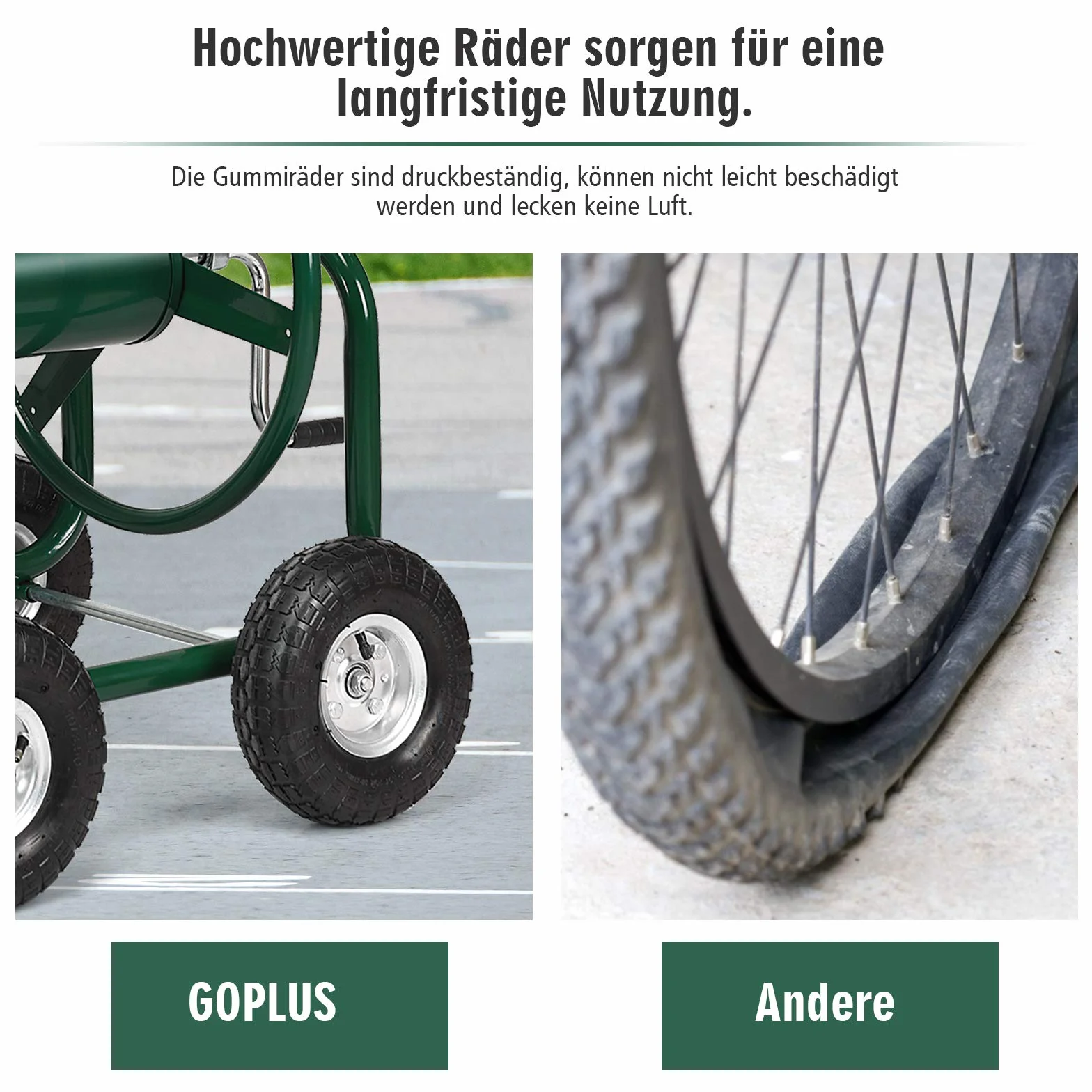 GOPLUS Schlauchwagen, Gartenschlauchwagen für 5/8" Schlauch bis 80m, Schlauchtrommel mit Korb & Gummireifen, Schlauchaufroller, aus Metall, grün, 95 x 62 x 113cm