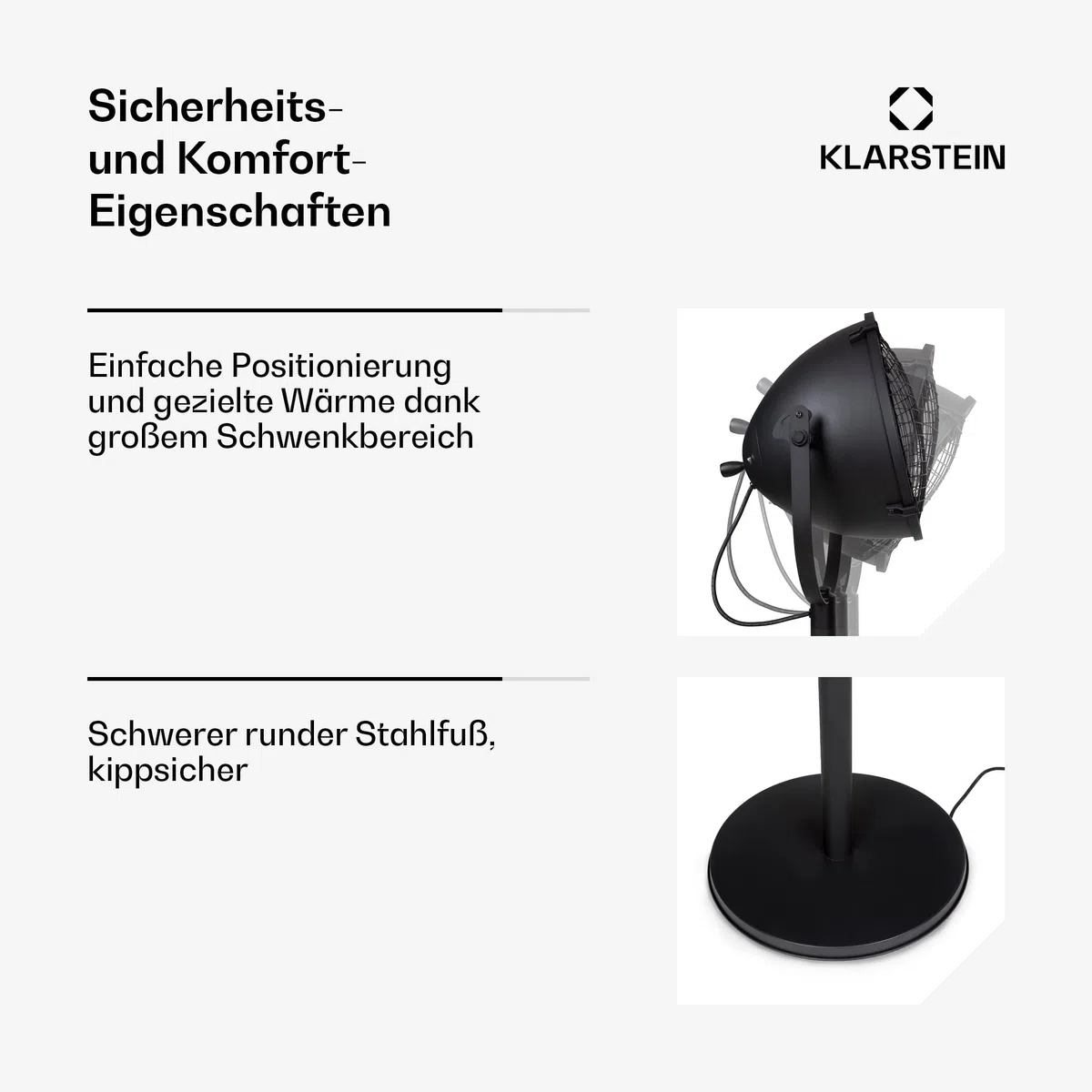 blumfeldt Heatspot Terrassenheizstrahler - Infrarot Heizstrahler, Outdoor-Heizstrahler, Standheizstrahler mit 900, 1500 oder 2000 Watt, IR ComfortHeat, Carbon-Heizelemente, IP54, Außengebrauch,schwarz