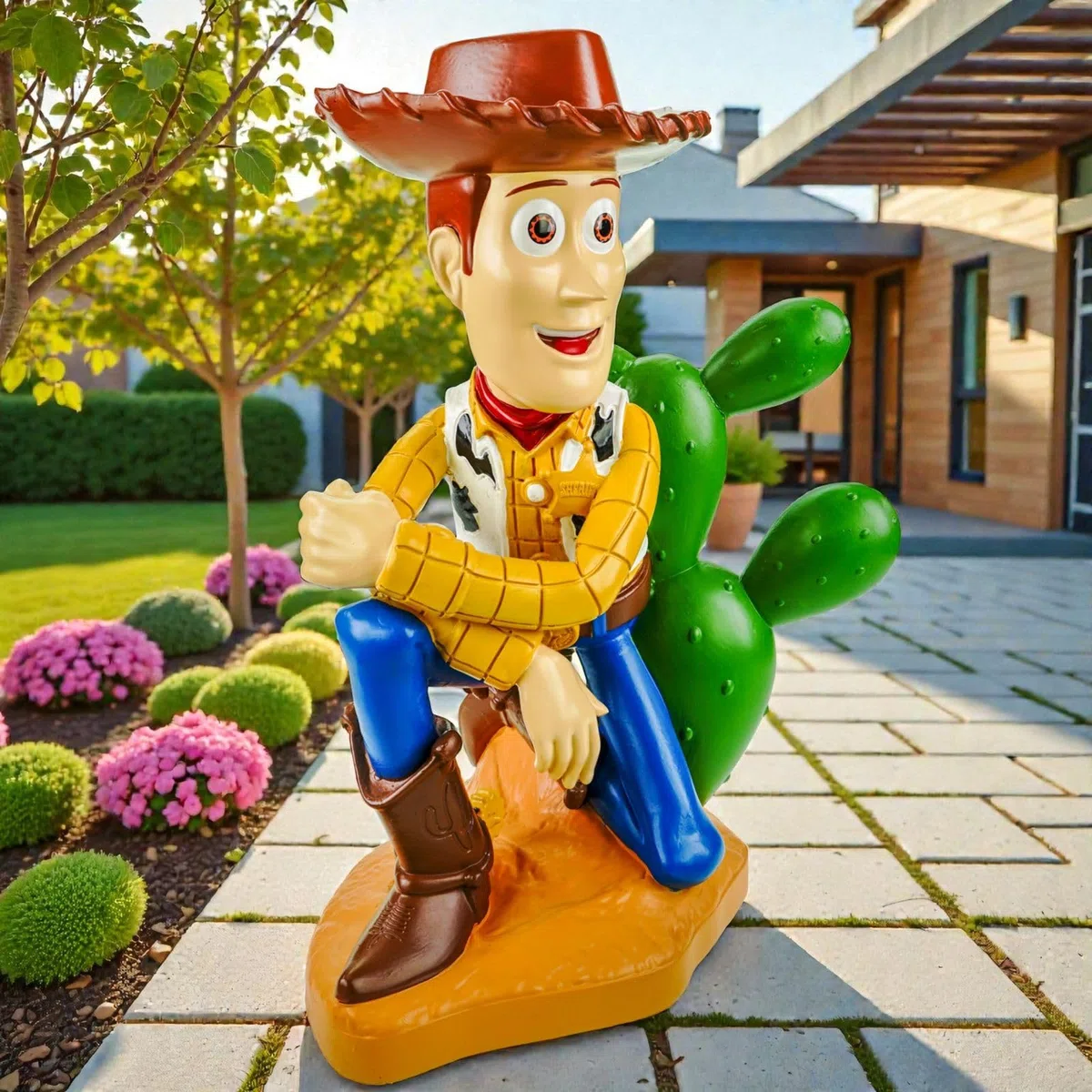 Gartenfigur Woody Toy Story Offiziell lizenzierte Disney Dekofigur 41cm Polyres | Große Sammlerfigur für Garten, Terrasse & Balkon | Detailreiche Pixar Dekoration