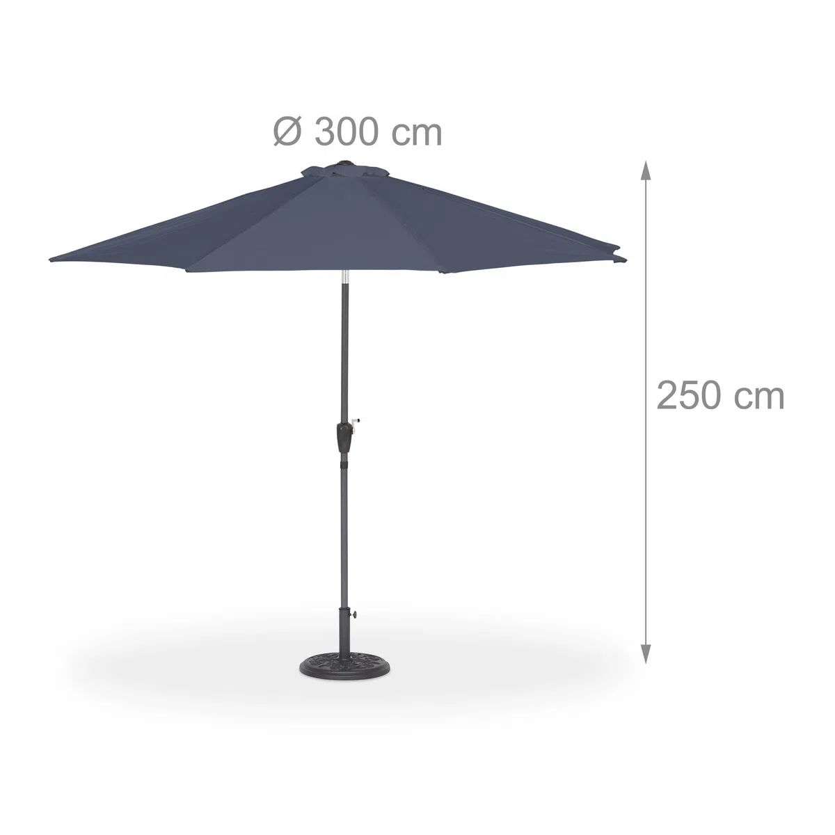 Relaxdays Sonnenschirm, Ø 300 cm, knickbar, mit Kurbel & Schutzhülle, runder Gartenschirm, Balkon, Terrasse, anthrazit