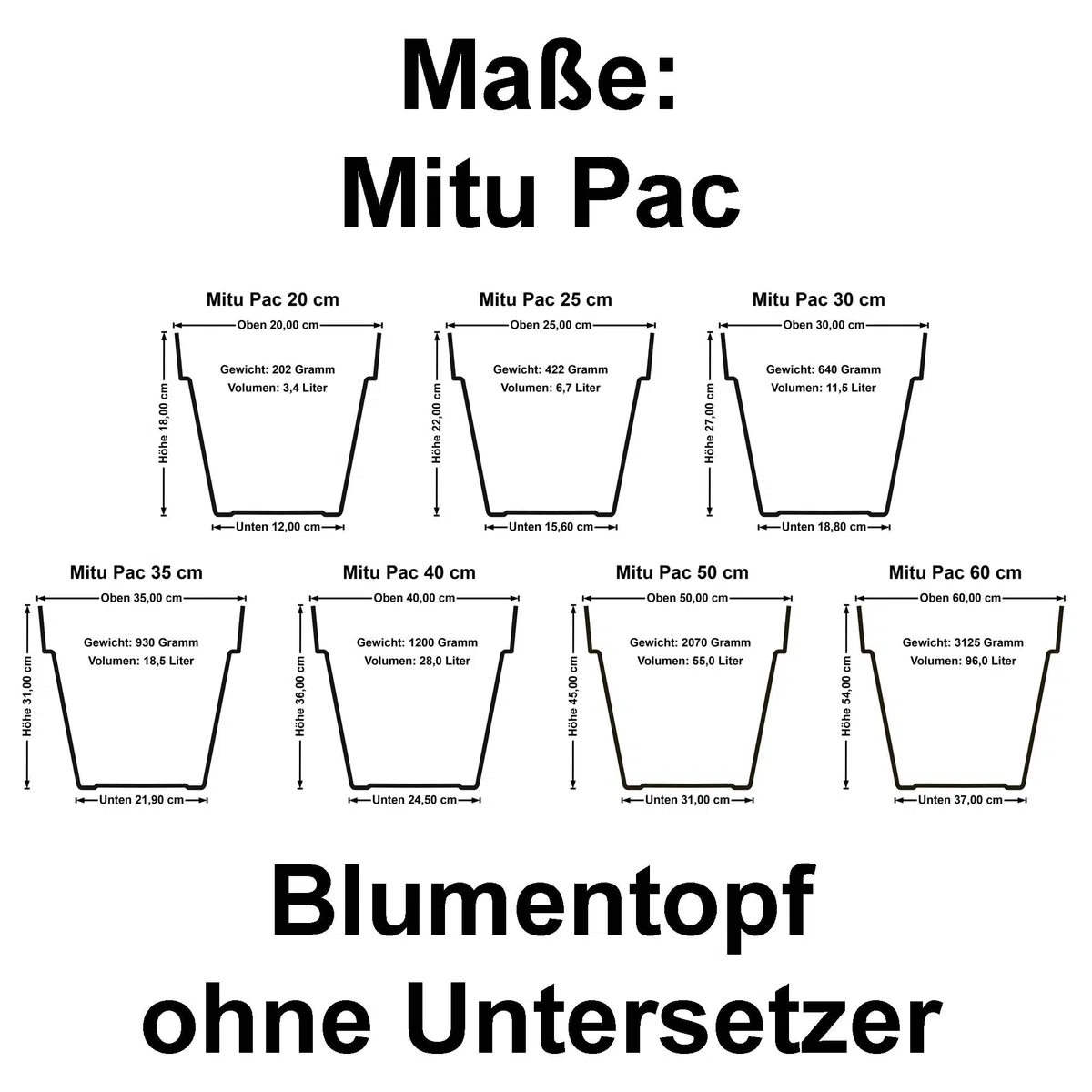 Euro3plast Blumentopf MITU ohne Untersetzer in rund aus Kunststoff 9 Farben und 10 Größen zur Wahl für den Innen- und Außenbereich (Rot, 60 cm)