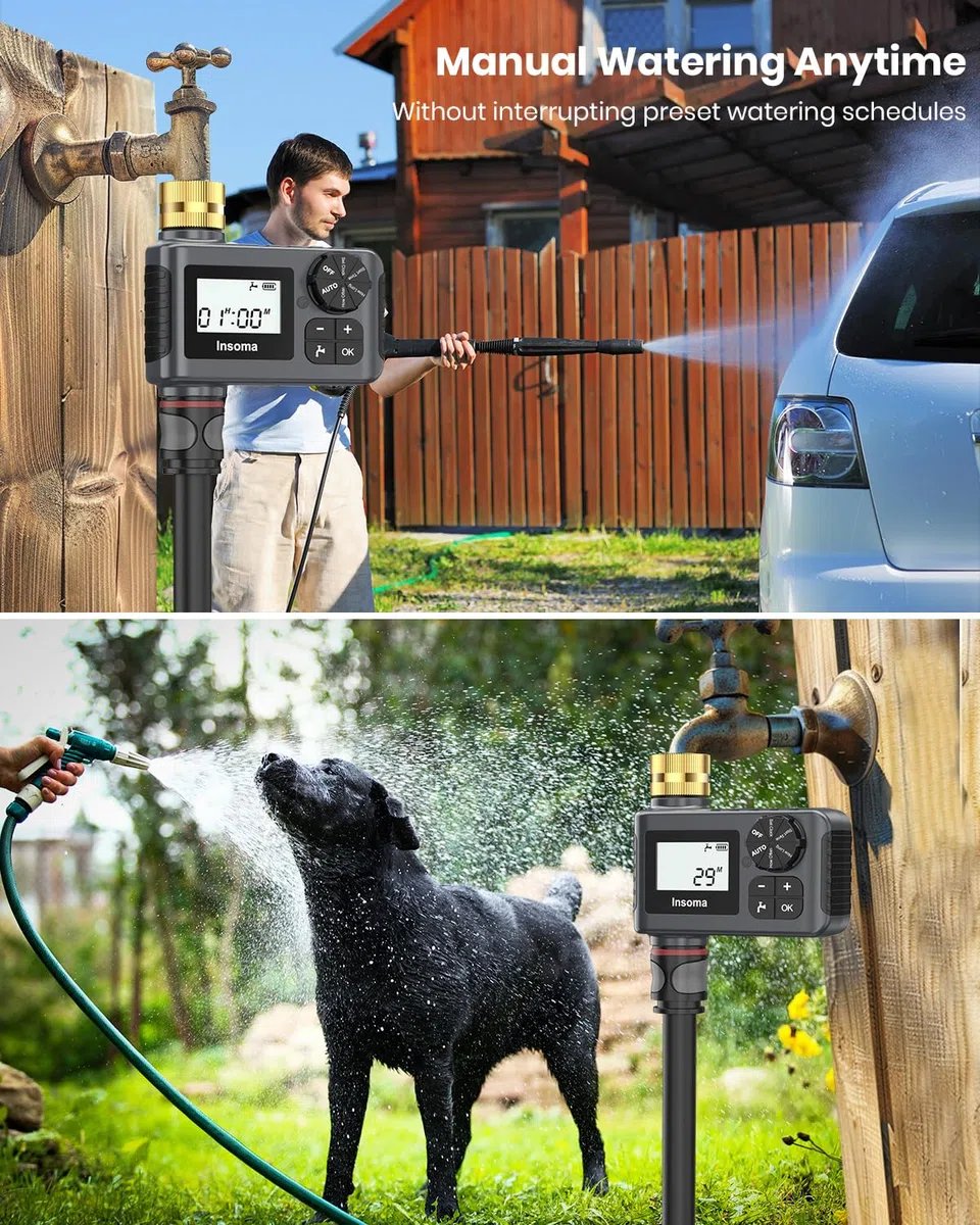 [Verbesserte Version] Sprinkler-Timer mit Messing-Drehgelenk, programmierbare Wasser-Timer für Gartenschlauch im Freien, Schlauch-Timer mit Regenverzögerung/manuell/Auto-Modus, Tropfbewässerung und