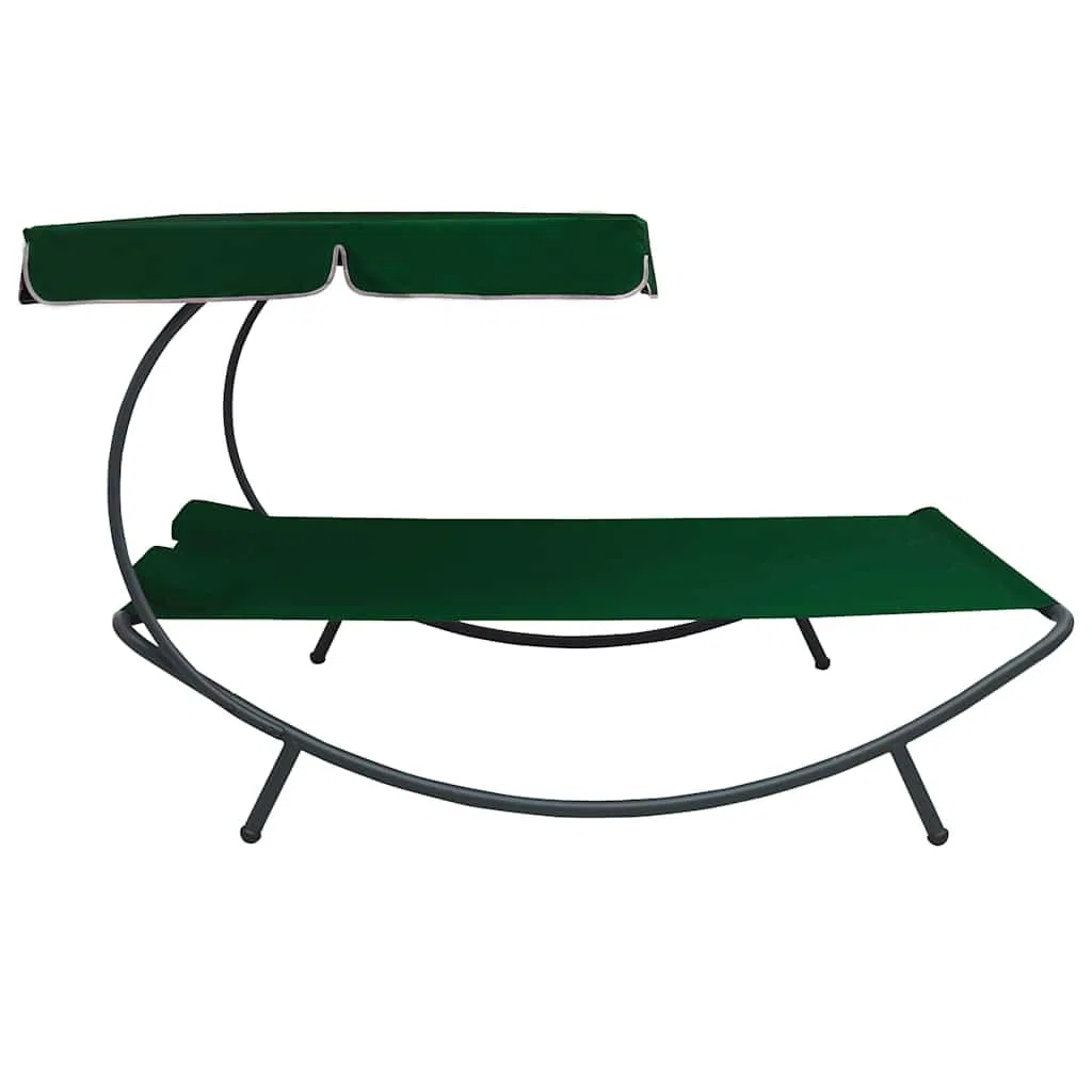 Sonnenliege mit Sonnendach und Kissen in Grün für Garten, Terrasse und Strand, wetterfeste Doppel-Liege mit Polstern, verstellbarem Dach, Schutzabdeckung, ideal für Erholung im Freien