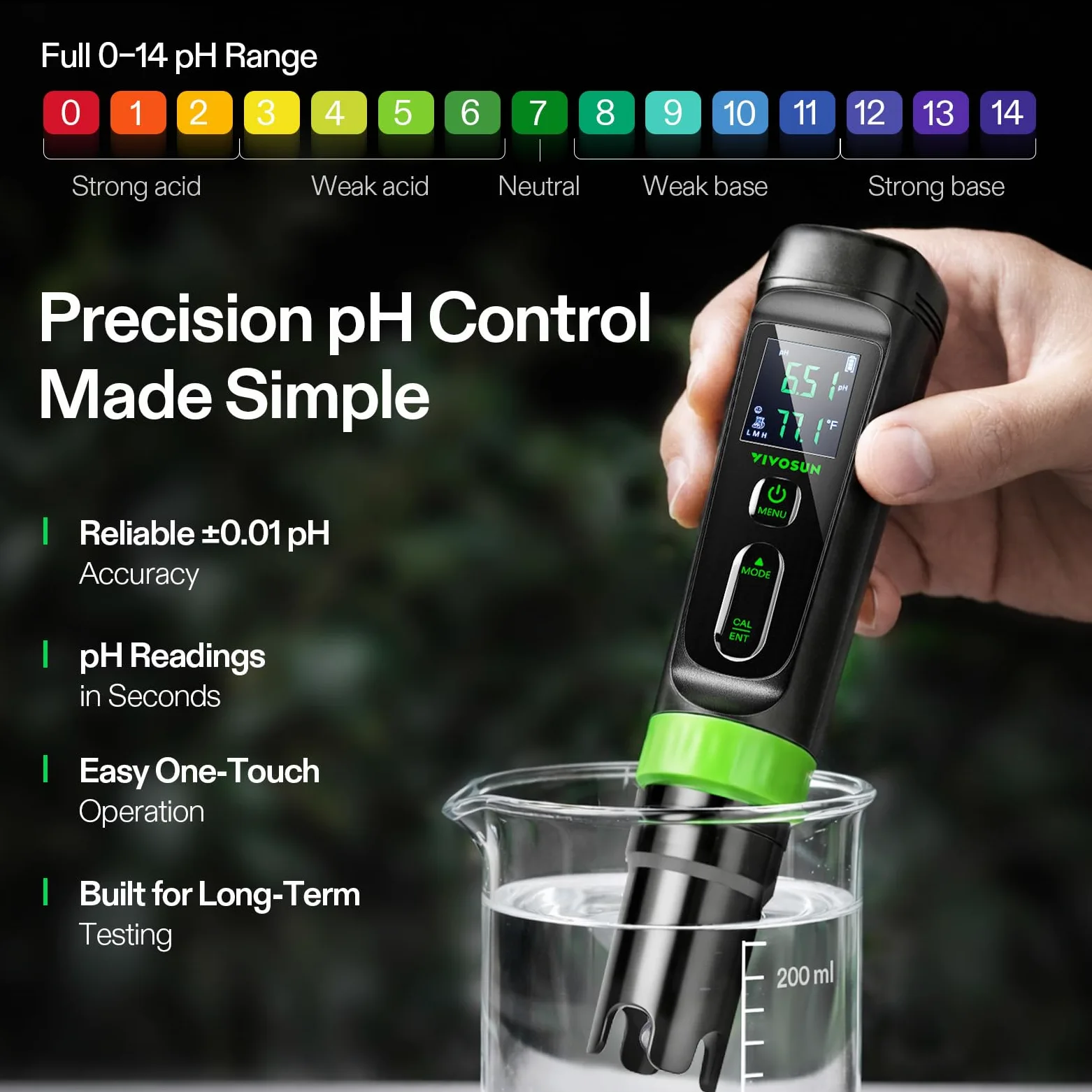 VIVOSUN Aerolab Digital pH Meter Kit ±0.01 Hohe Genauigkeit Wasserdichter pH-Tester Stift mit Austauschbarer Sonde LCD Display Auto Temperaturkompensation Kalibrierpulver für Hydroponik Gartenarbeit
