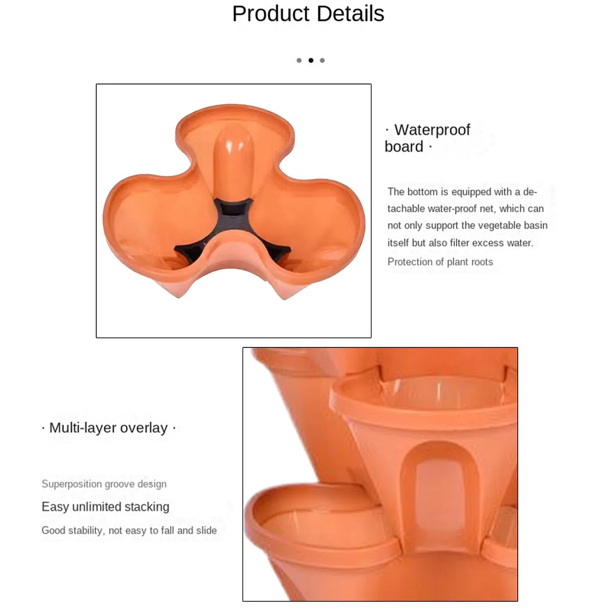 Terrakotta-Erdbeer-Pflanzgefäß, Blumentopf, 4 Ebenen, vertikaler Blumentopf mit Rädern und Bodenschale, stapelbarer Erdbeer-Pflanzgefäß zum Pflanzen von Erdbeeren,