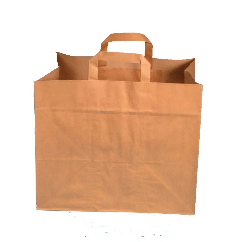 250 Papiertragetaschen Bio Tragetaschen Papiertüten Konditortragetaschen, braun, 70g/m², 32+21,5x27cm (großer Boden 32x21,5cm)