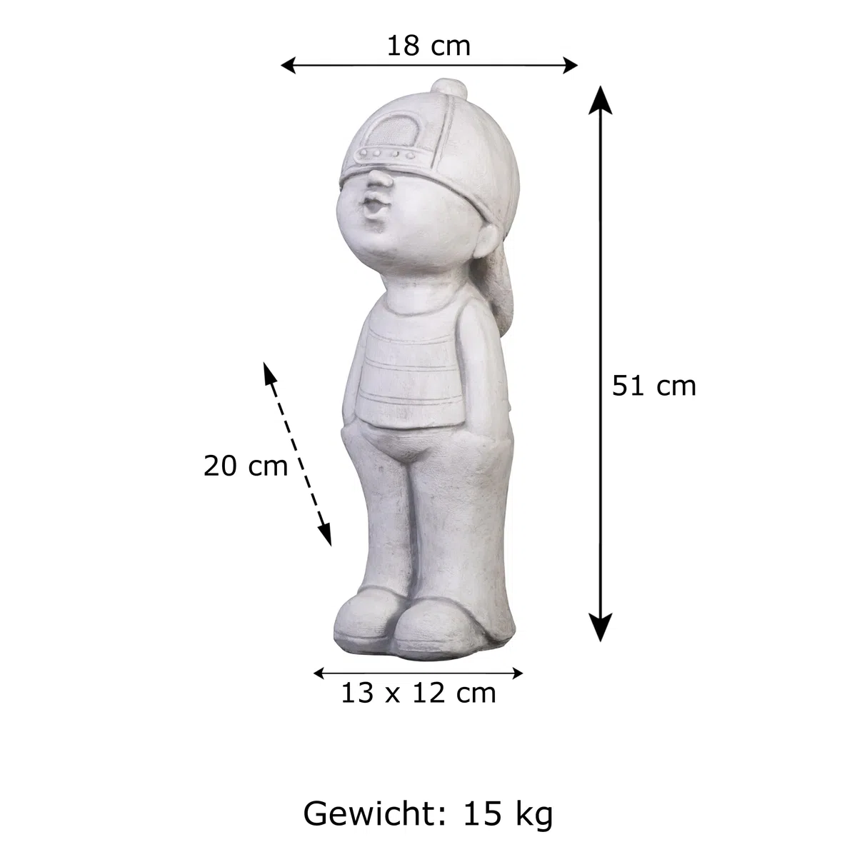 gartendekoparadies.de Jungen Figur, Steinfigur H. 52 cm, 16 kg, Grau, frostsicher aus Steinguss für Außenbereich