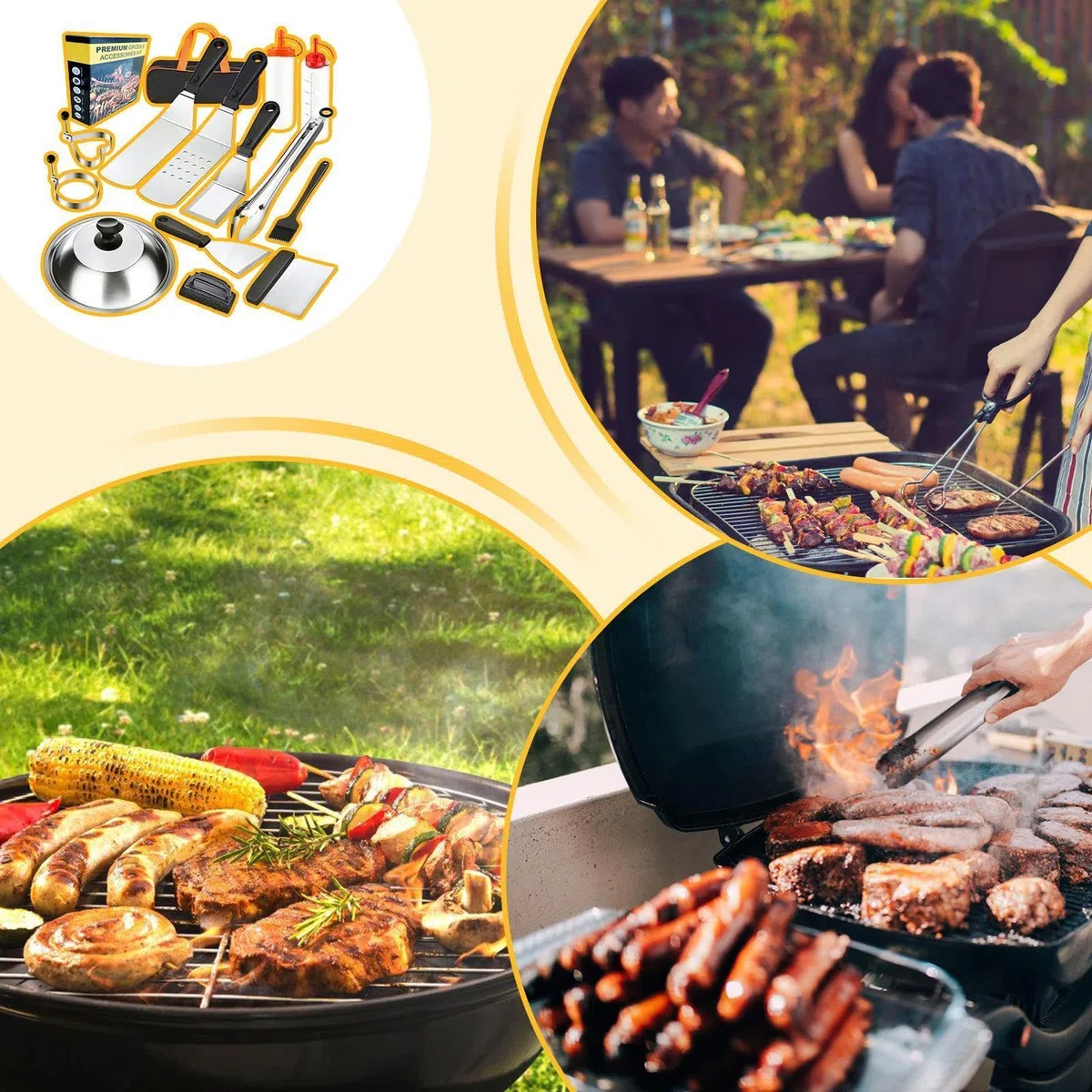 Grillzubehör Set Für Outdoor-Aktivitäten | Tragbares Grillzubehör Set Mit | Aufbewahrungstasche | Tragbares Küchenzubehör Für Fleisch Und Shrimps – Für Garten Camping Terrasse Und Picknick