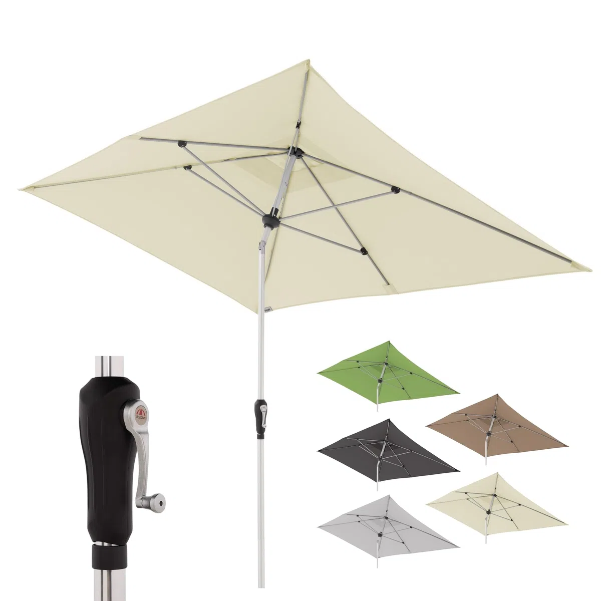 Doppler Sonnenschirm Alu Crank 190x290cm, Off-White, Kurbel, UV-Schutz 80+ | Rechteckiger Gartenschirm, Polyester, Aluminium-Gestell, Auto Tilt – automatisches Neigen per Kurbel