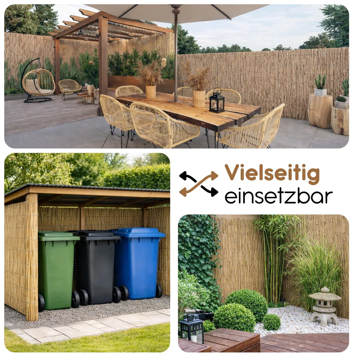 BooGardi Schilfmatte · Balkonsichtschutz in 12 Größen · Schilfrohrmatte 90x600 cm wetterfest · Balkon Sichtschutz Garten, Terrasse und Zaun · Sichtschutzmatte 90 cm hoch