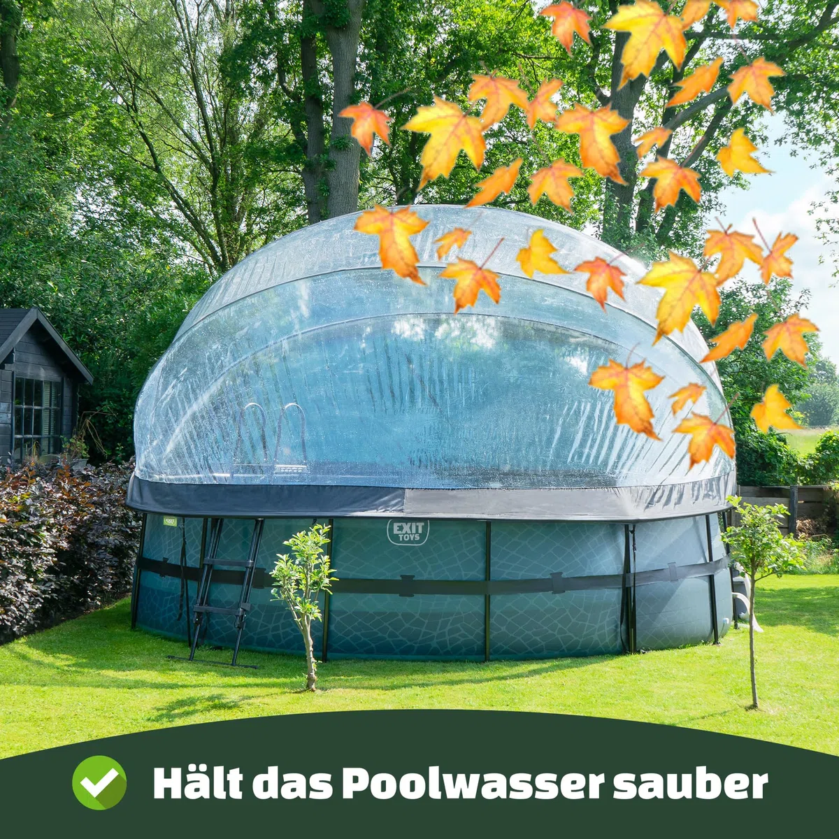 EXIT Toys Aufstellpool Rund ø 300 x 76 cm mit Abdeckplane – Pool mit Dach Für Kinder Geeignet – Filterpumpe, TÜV Geprüft – Wood – Braun
