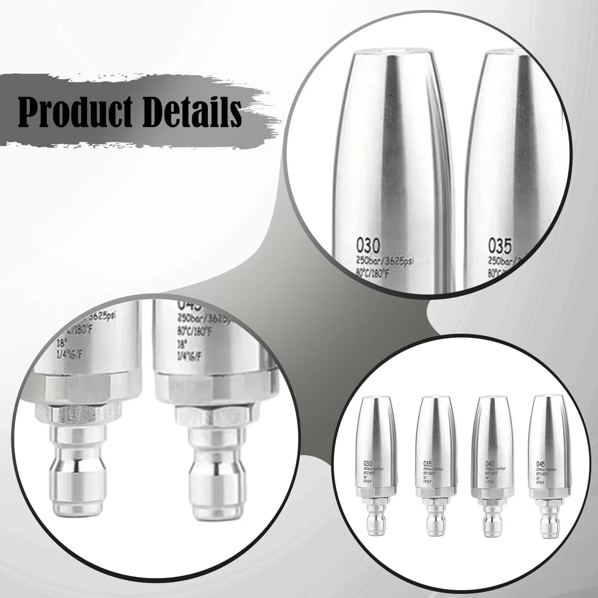 4 Stück Druckreiniger Düse Edelstahl Schnellkupplung Rotationsaufsatz Keramikeinsatz für Autopflege Hausreinigung Garteneinsatz 8.1cmx1.5cmx1.5cm
