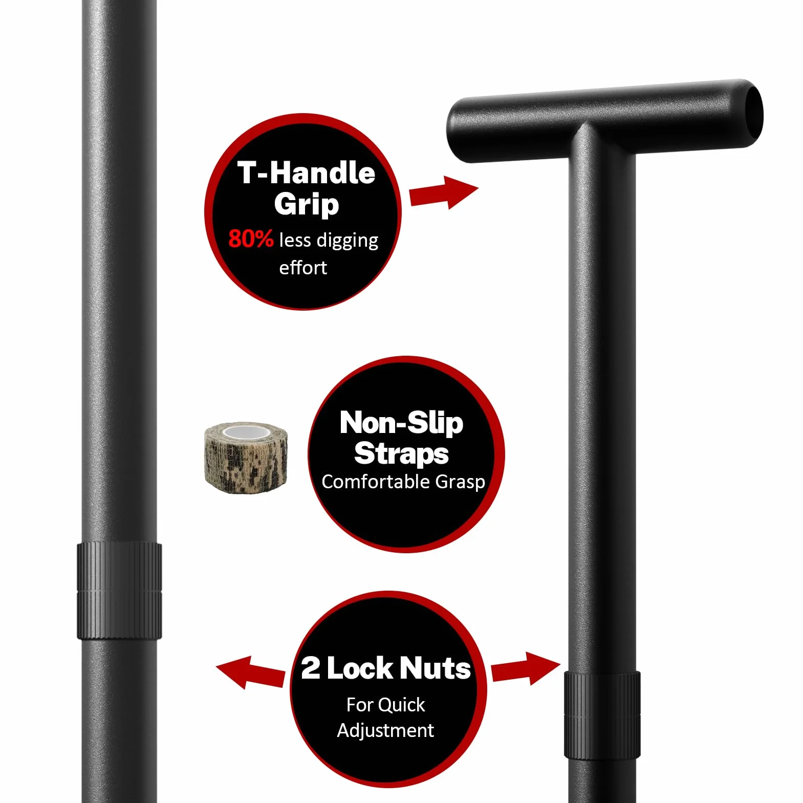 DR.ÖTEK Spaten Schaufel zum Graben, Heavy Duty Garten Schaufel T Handle, Wurzelschneider mit Langen kurzen Griff, Gartengeräte für die Metalldetektion, Transplantation, Camping, 80 & 116 cm