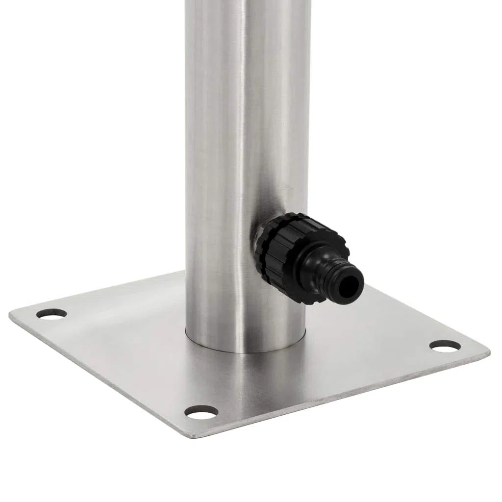 Garten-Wassersäule Edelstahl rund 65 cm mit Wasserhahn, Anschluss für Gartenschlauch und Bewässerungssystem, inklusive Teflonrollen, ideal für Terrasse, Balkon und Beet