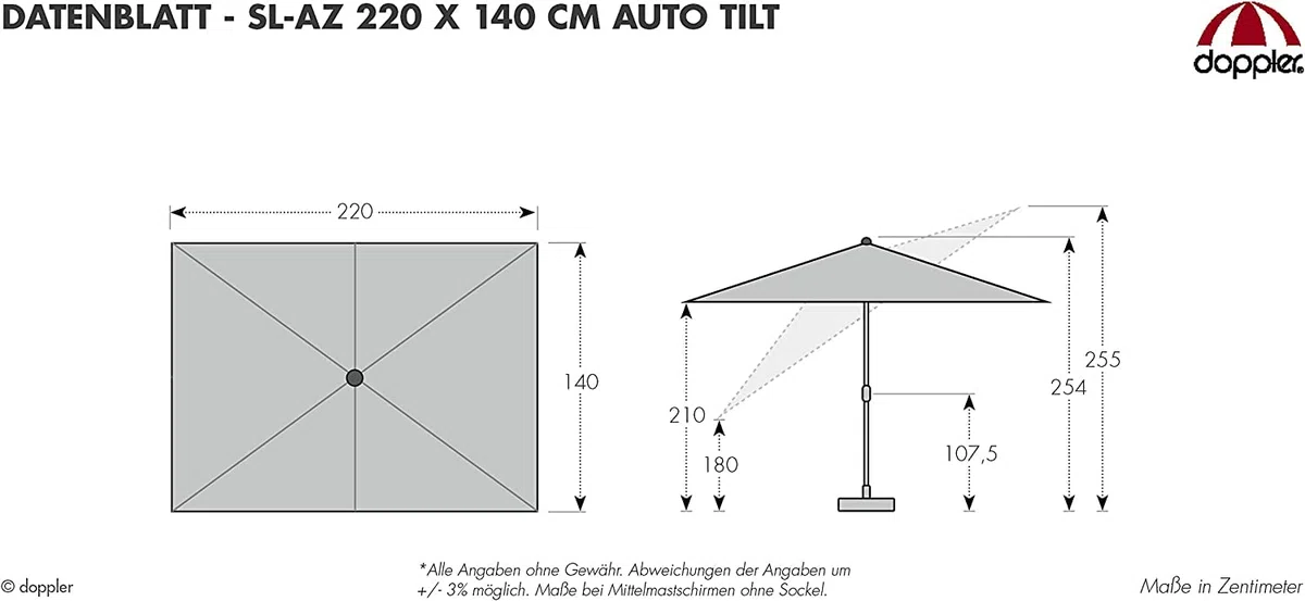 Doppler Sonnenschirm für den Garten SL-AZ Auto Tilt 220x140 cm Natur I Gartenschirm knickbar I Kurbelschirm mit UV-Schutz 80+ I Kurbelschirm aus Aluminium I regenabweisendes Polyester-Schirmdach