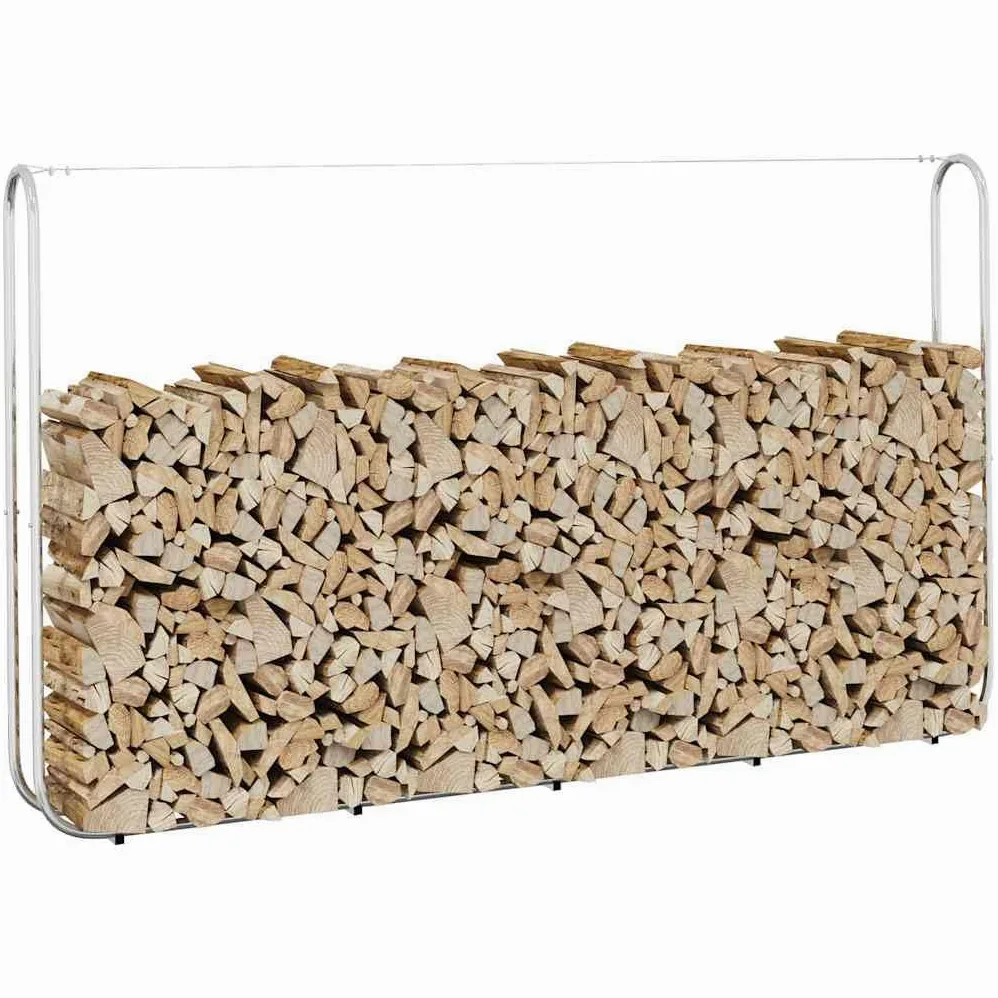 Kaminholzregal aus verzinktem Stahl 250x25x150 cm mit Stahldraht für Brennholz Lagerung im Garten Terrasse und Innenbereich, robust und wetterbeständig für Ofen und Kamin