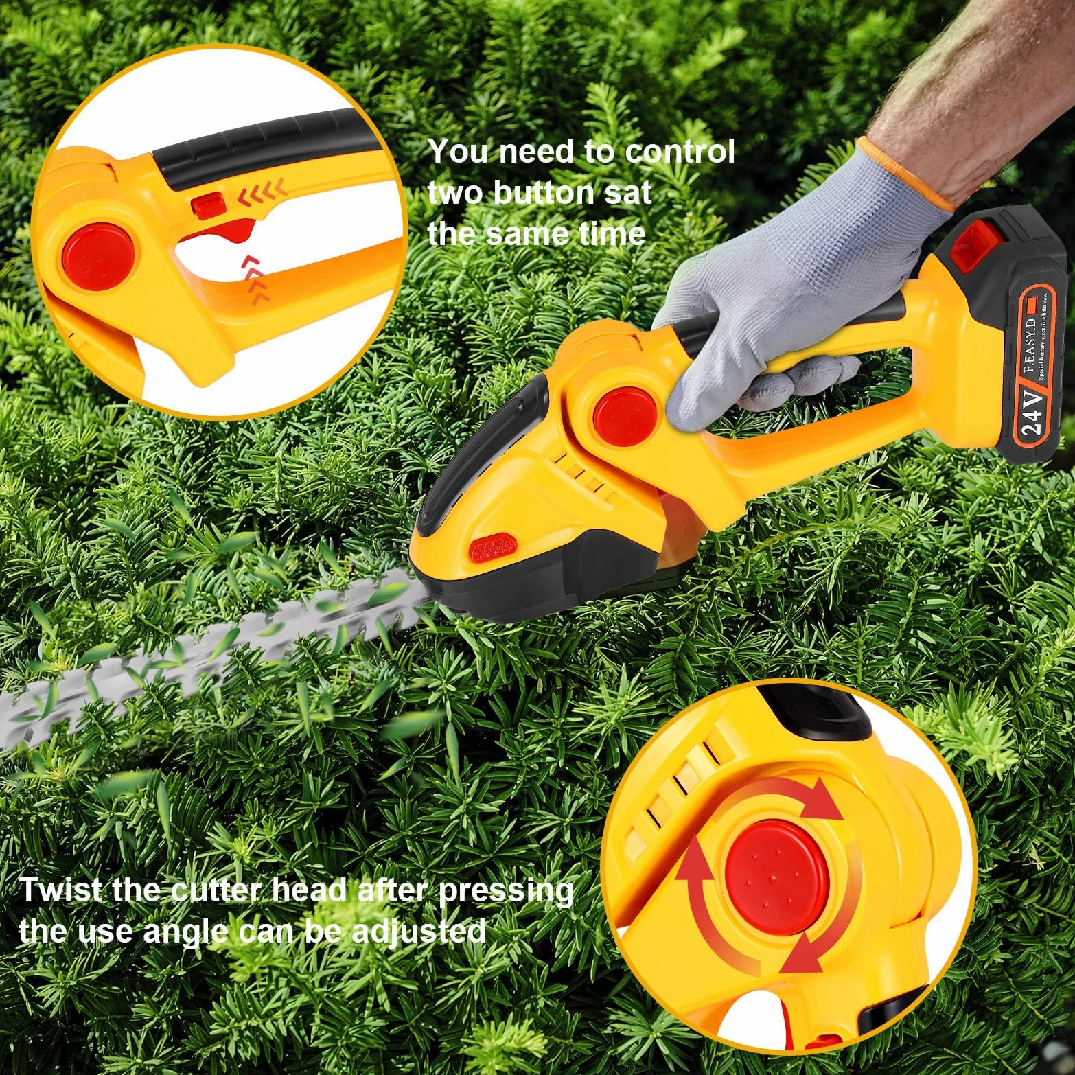 Kabellose Heckenschere, Akku-Gartenschere für den Rasenkante, 2-in-1, kleine Heckenschere mit Lithium-Ionen-Akku und Ladegerät für Strauch, Garten, Gras, Rasen und Beschneiden