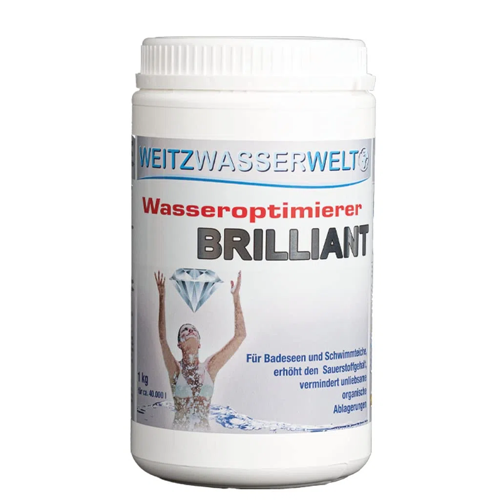 Brilliant Wasseroptimierer – Teichklar für Gartenteich, Schwimmteich, Badesee oder Fischteich - Teichzubehör für verbesserte Wasserqualität - Teichklärer mit Synergieeffekt - 1 kg für bis zu 40.000 l