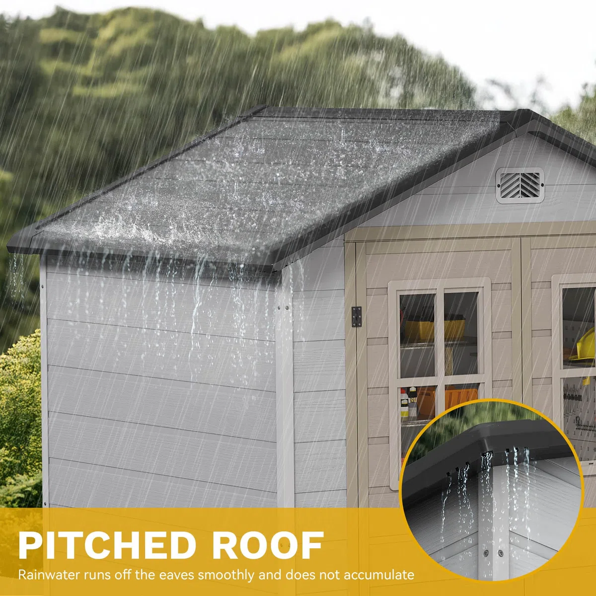 YITAHOME Klein Gartenhaus Kunststoff 183x135x208,Fahrradgarage,Greige Grau | Gerätehaus mit Boden|abschliessbar|UV-bestaendig|Wetterfest|Schrägdach|Garten Werkzeug Aufbewahrung|Gartenmöbel Unterstand