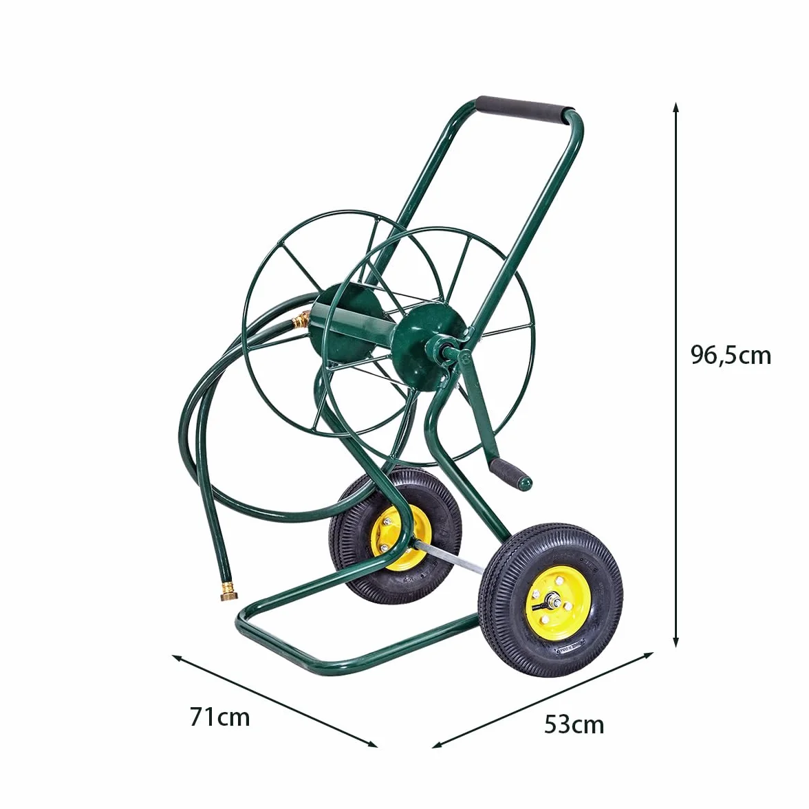 GOPLUS Schlauchwagen Metall, Gartenschlauchwagen für 3/4" Schlauch bis 61m, Schlauchtrommel mit Gummirädern & 188 cm Einlassschlauch, Schlauchaufroller Garten, 71 x 53 x 96,5cm, Grün