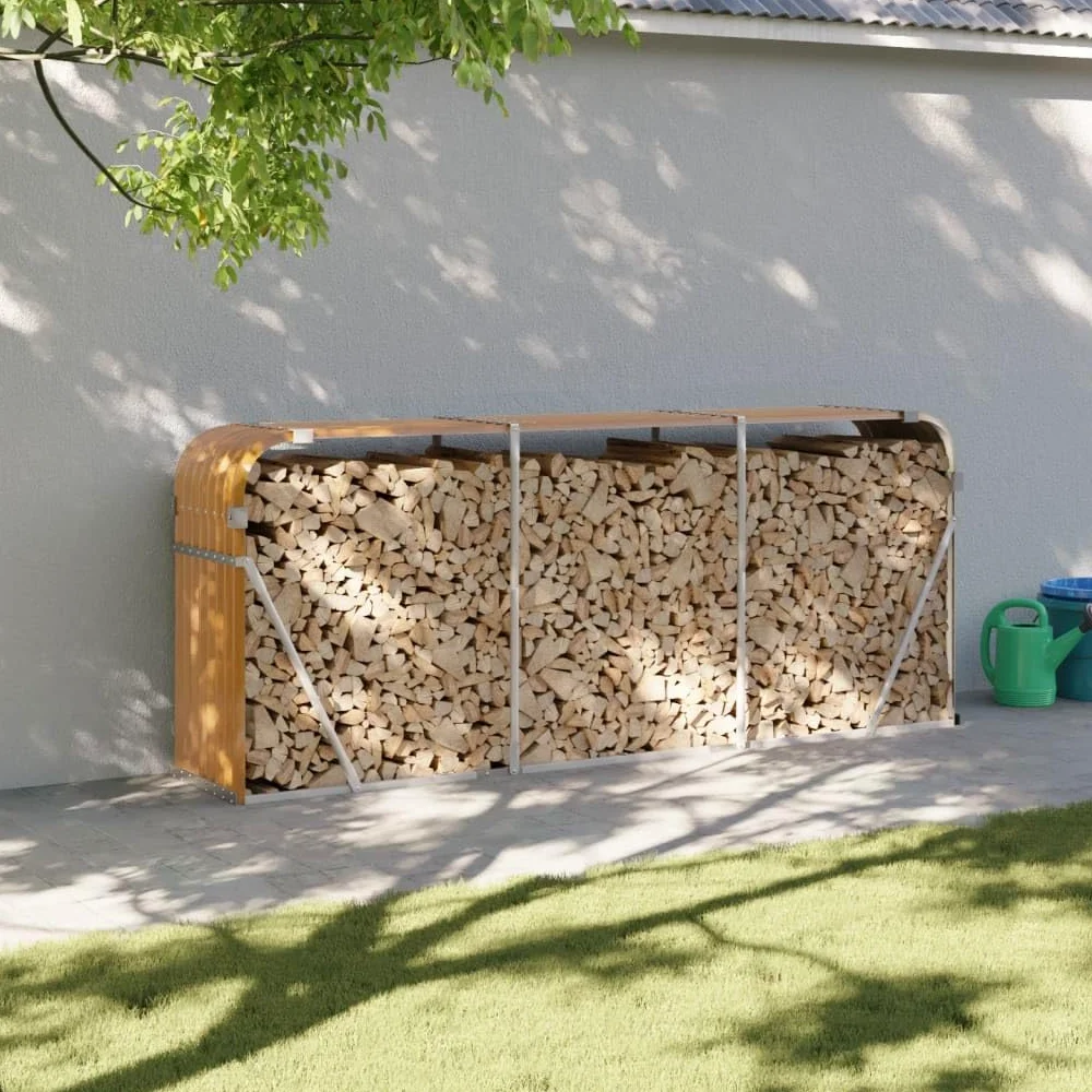 Kaminholzunterstand Holzoptik 234x45x100 cm Verzinkter Stahl Brennholz Lagerung Feuerholz Scheitholz für Kamin Ofen Terrasse Garten Haus Innenbereich Wohnzimmer