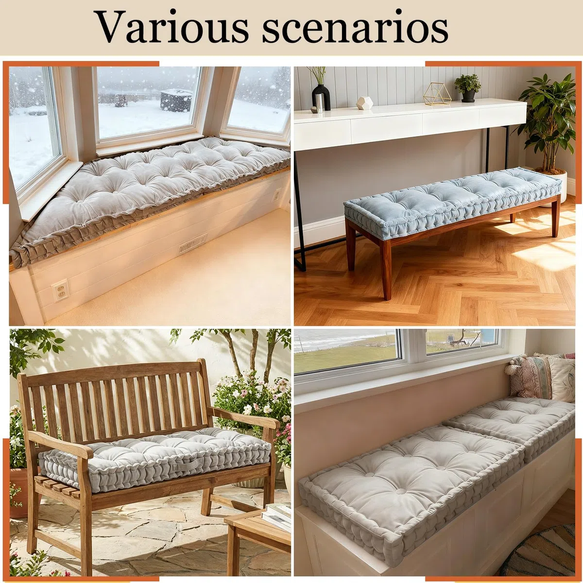 Bequemes Samt-Bankkissen für drinnen und draußen, 10 cm dick, lang, Sitzkissen, 150 x 50 cm, Eckkissen, Garten-Sitzerhöhung, perfekt für Fensterbank oder Terrassenmöbel