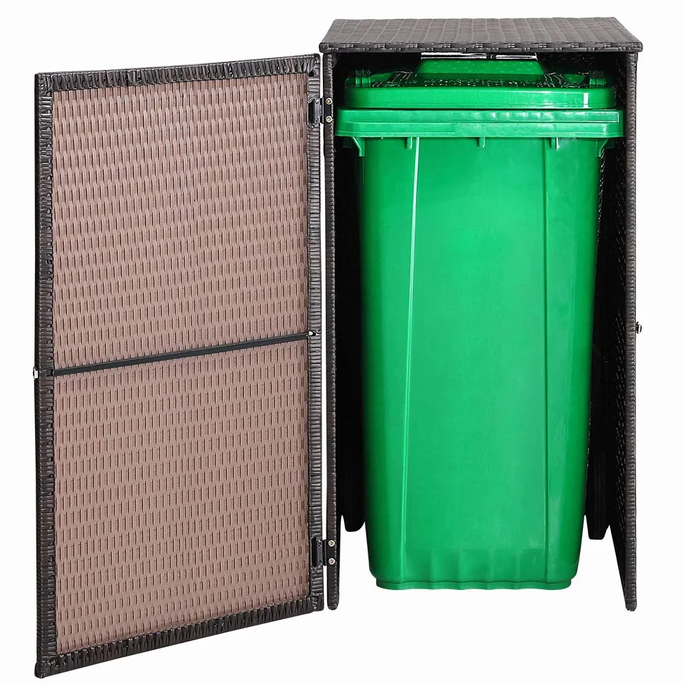CASARIA Mülltonnenbox mit Klappdeckel + Verschluss für 240 Liter Mülltonne 115x80x65cm Mülltonnenverkleidung Poly Rattan Braun