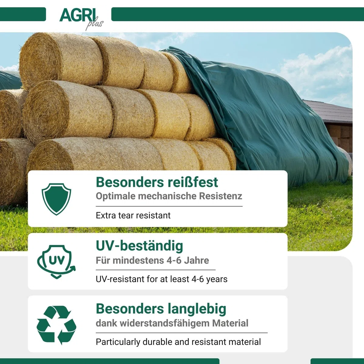 AGRI plus Strohvlies 15,6 x 25 m - ohne Nägel I Stabiles 140 g/m² Schutzvlies aus Polypropylen I Extrem reißfestes Heuvlies für langfristigen Schutz I Abdeckvlies wetterfest & UV-beständig