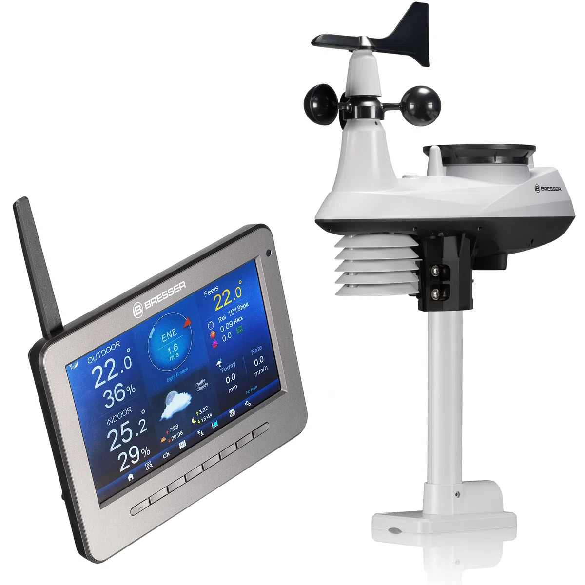 Bresser WLAN HD TFT Funk Wetterstation mit Profi Sensor und Regenmesser zur Messung von Wind, Luftfeuchtigkeit, Temperatur, Niederschlag, UV-Level und Lichtintensität Anthrazit