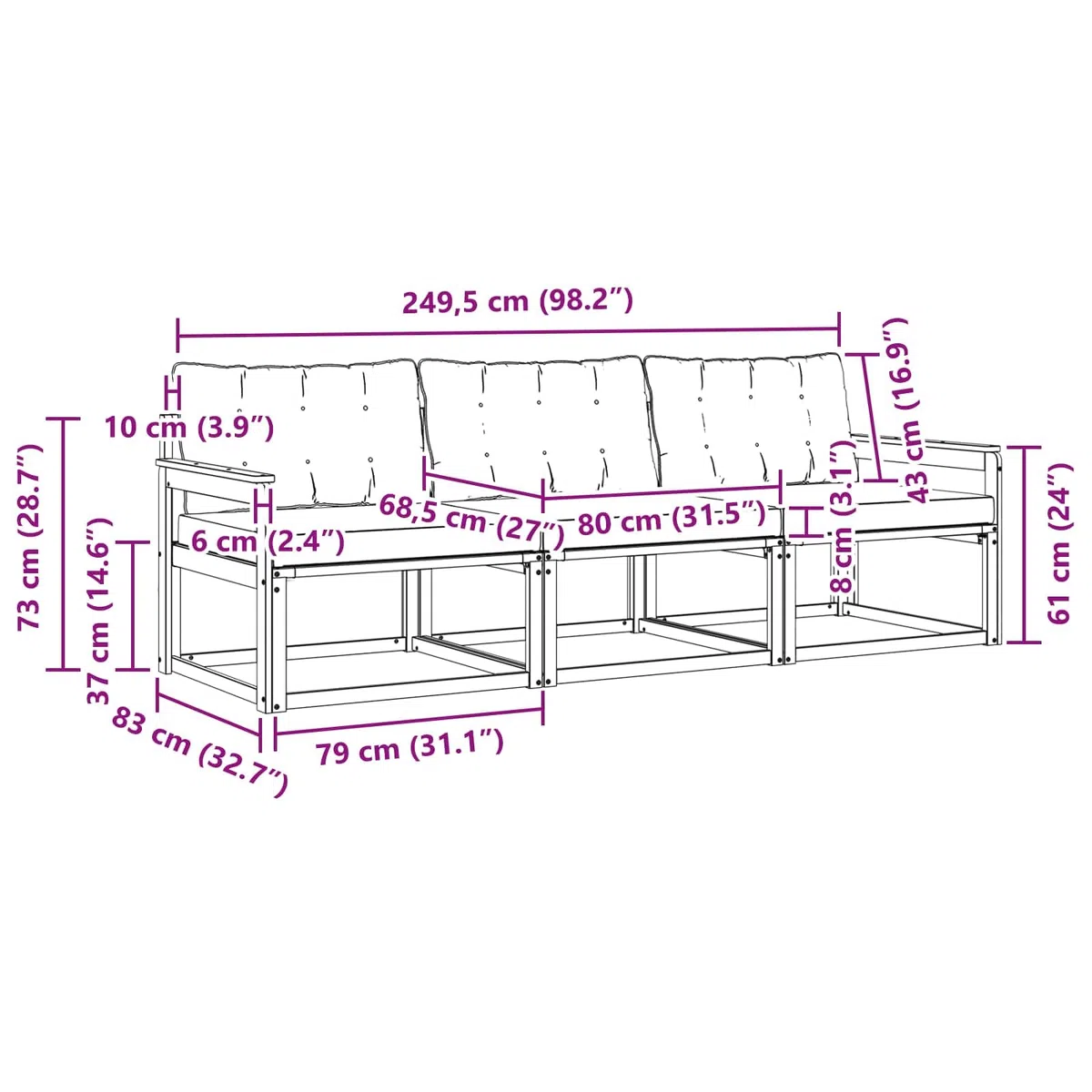 Outdoor-Sofagarnitur mit Kissen 3-teilig Weiß Schwarz wetterfest langlebig modernes Akazienholz für Garten Terrasse Balkon Wohnzimmer Essbereich, platzsparend und vielseitig nutzbar