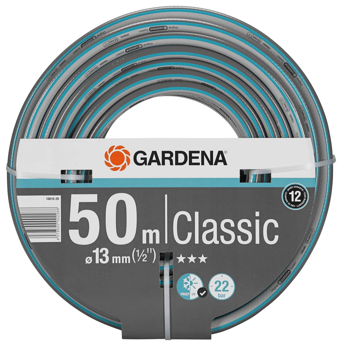 Gardena Classic Wand-Schlauchtrommel 60 mit Schlauchführungsrolle & Classic Schlauch 13 mm (1/2 Zoll), 50 m: Universeller Gartenschlauch aus robustem Kreuzgewebe, 22 bar Berstdruck