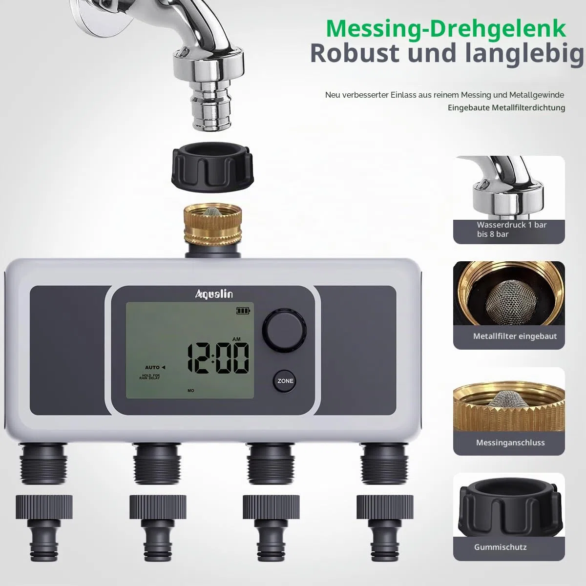 4-Auslass-Wasser-Timer, automatischer Bewässerungsschlauch-Sprinkler-Timer, 4-Zonen-programmierbare Gartenbewässerungssystem-Controller