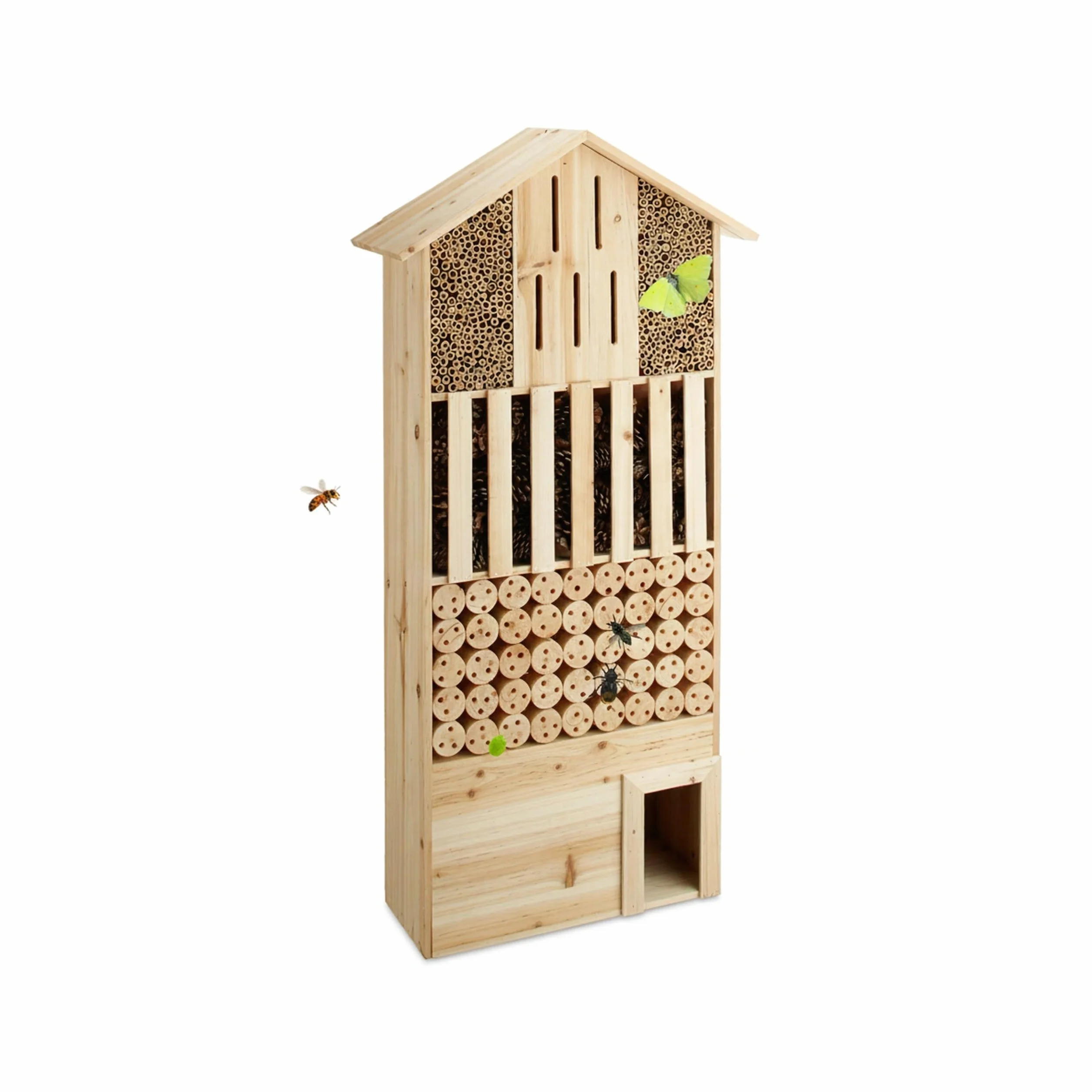 Relaxdays Insektenhotel XXL stehend, Nisthilfe für Biene, Schmetterling, Igelhaus, Holz, HxBxT: 118 x 57 x 24 cm, natur