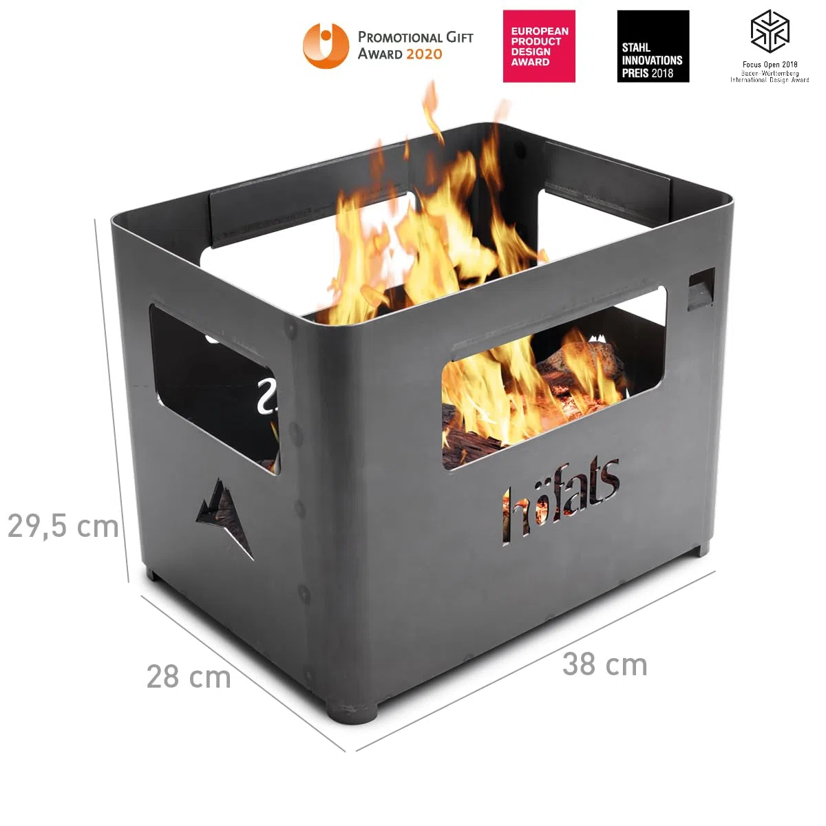 höfats - Beer Box Feuerschale - Getränkekiste, Feuerkorb, Grill, Flaschenöffner und Hocker in einem - für Garten und Terrasse - Corten-Stahl - schwarz, entwickelt eine langlebige Rost-Patina