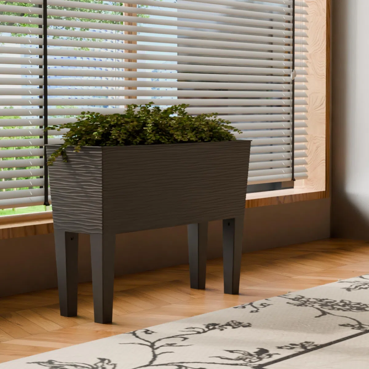 Pflanzkasten mit Wasserreservoir, 80x30x44,5 cm, Kunststoff Hochbeet mit Standfüßen, Schwarz/Taupe/Weiß (ANTRAZIT, Aurora)