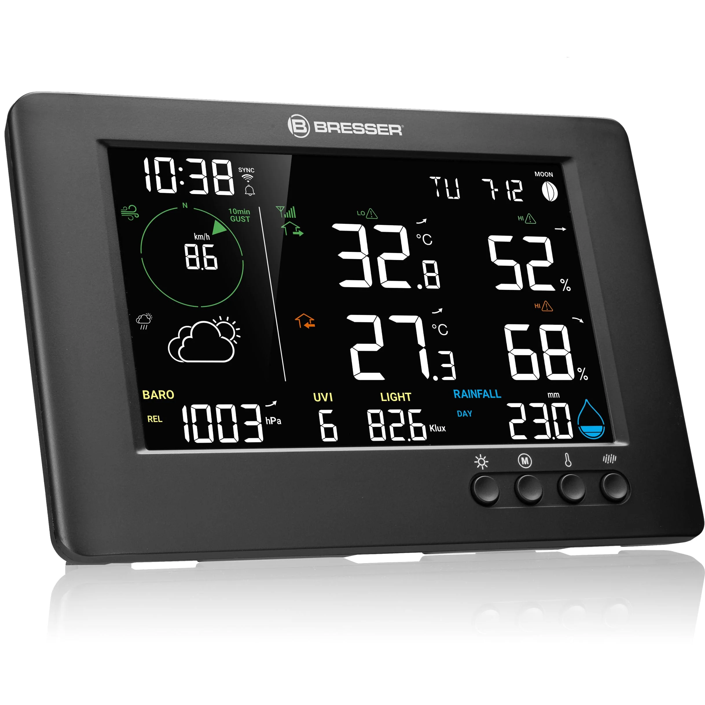 Bresser WLAN 7-in-1 Wetterstation TB: Umfangreiche Daten, Grafik-Prognose, Multi-Sensor, Innenklima-Überwachung, Alarmfunktion | Innentemperatur und Außentemperatur, Luftfeuchtigkeit, Regenmesser, Windmesser, Wettervorhersage, App, UV und Licht