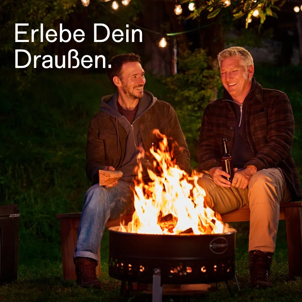 Petromax Tyropit Feuerschale - Edelstahl Feuerkorb mit Hitzeschild | Rußarmer Holzvergaser für Garten und Camping, inklusive Ascheschale und Kohlerost, 34,9 x 57 cm, raucharmer Betrieb