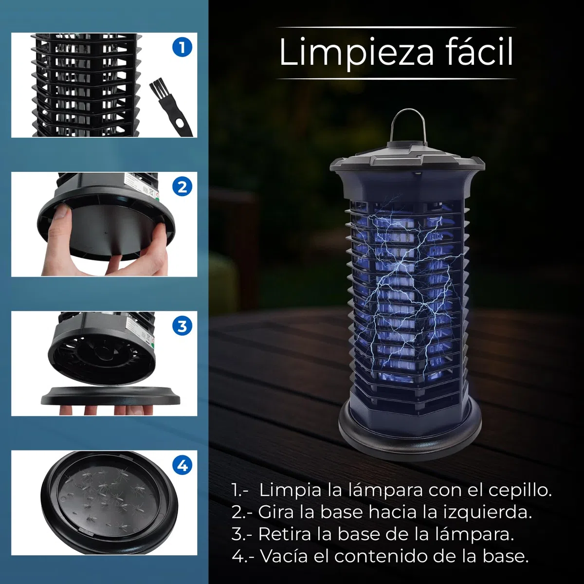 LED ATOMANT 4X Elektrischer Insektenvernichter 11W 1000V UVA für 35m² | Schutzgitter, Auffangschale und Reinigungsbürste inklusive