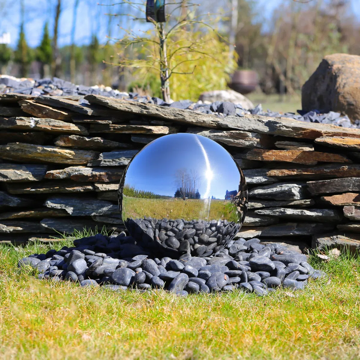 CLGarden Edelstahlkugel 38cm für Springbrunnen Garten Edelstahl aufwendig poliert und rostfrei Gartenbrunnen Zierbrunnen für Außen Wasserspiel