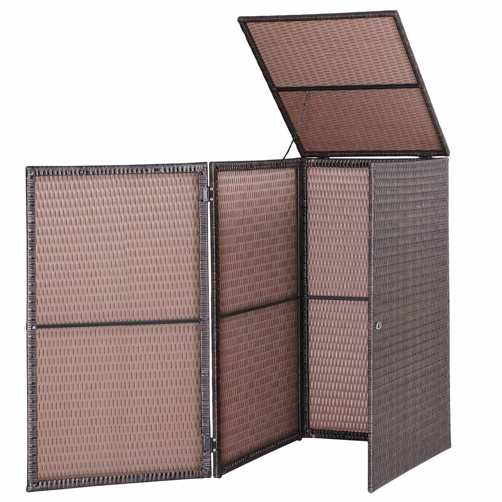 CASARIA Mülltonnenbox mit Klappdeckel + Verschluss für 240 Liter Mülltonne 115x80x65cm Mülltonnenverkleidung Poly Rattan Braun