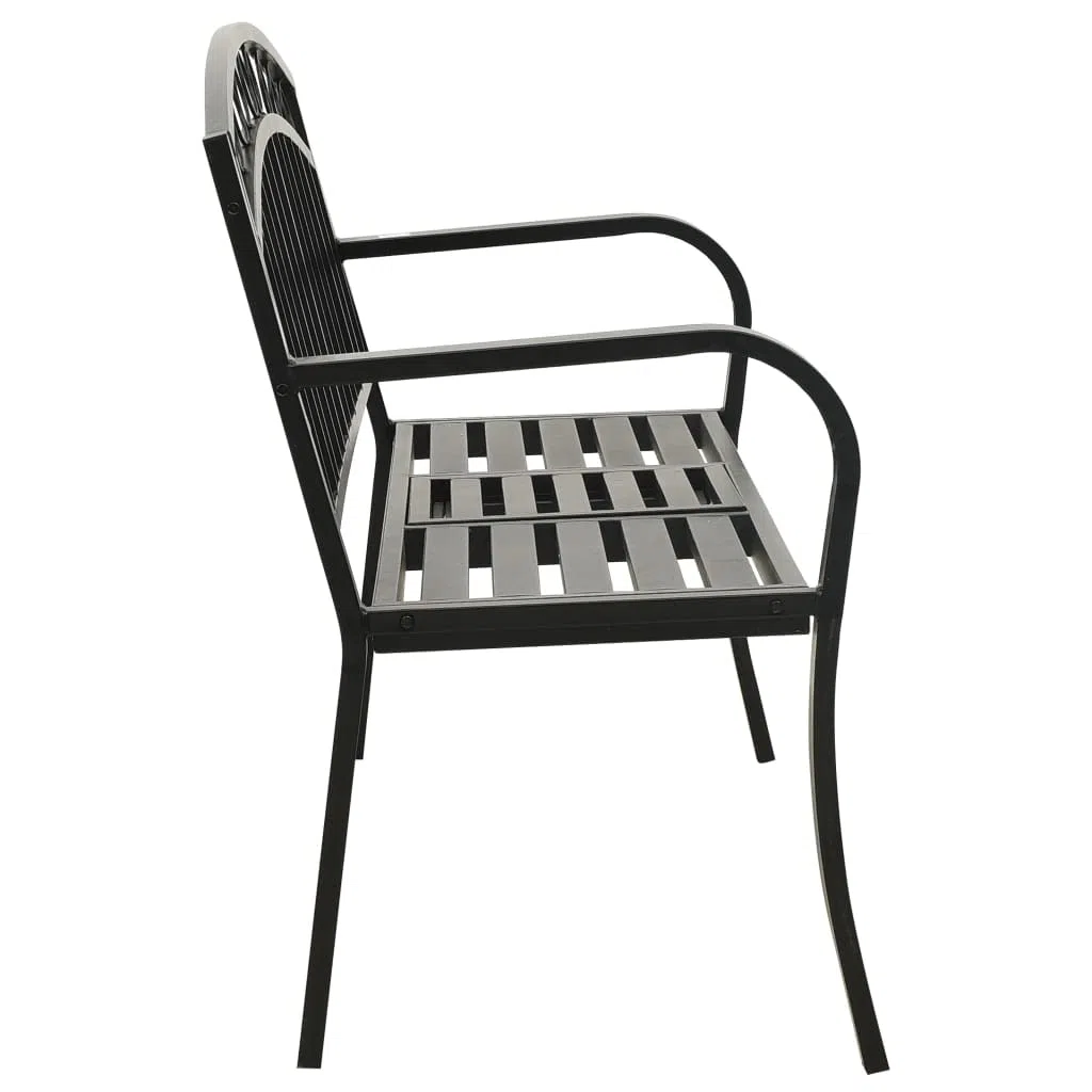 Gartenbank mit Tisch Schwarz aus pulverbeschichtetem Stahl 120 cm stabil für Terrasse Balkon Gartenweg als Sitzbank und Ruheplatz im Outdoor Bereich